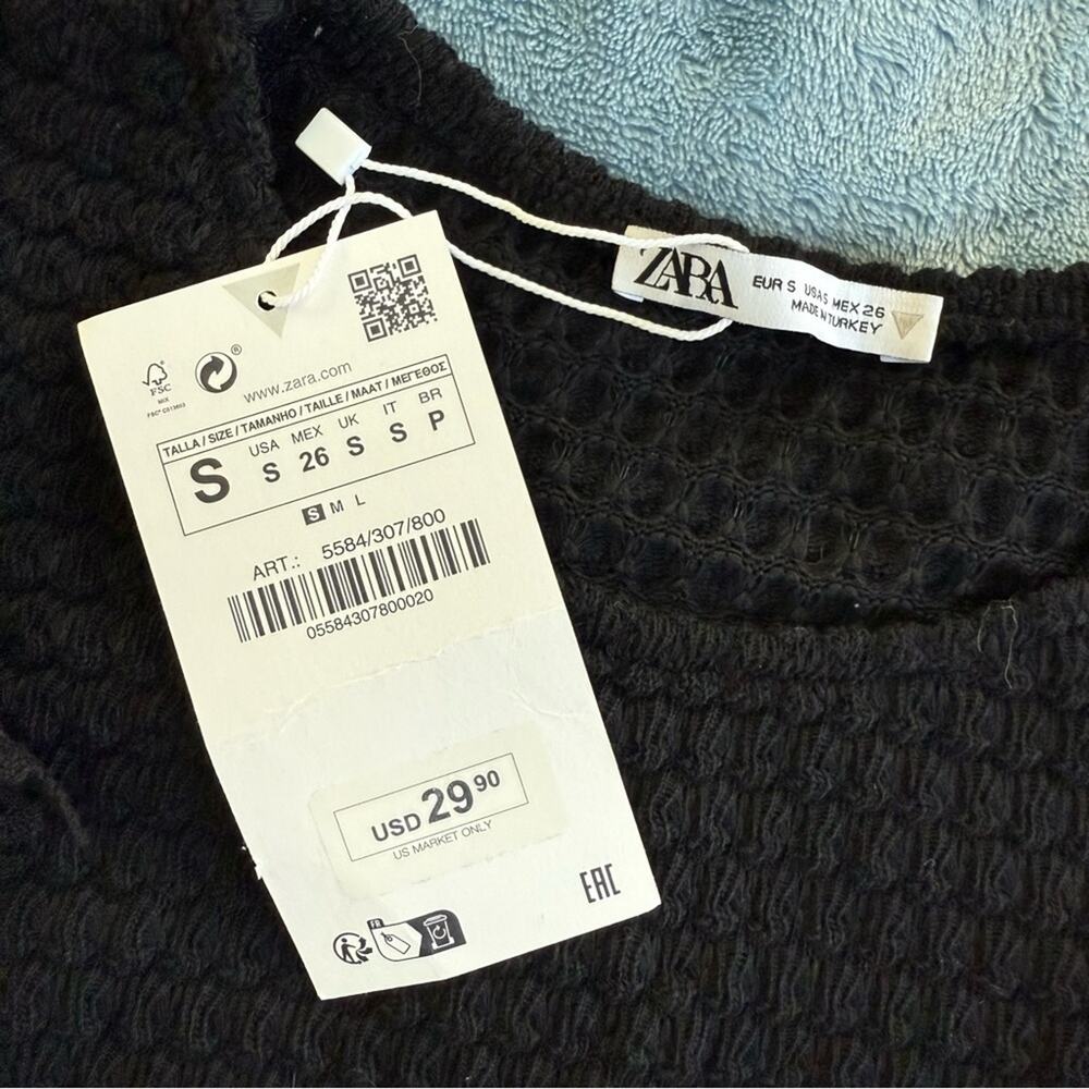 ZARA Textured Ruffle Ribbed Cropped Top Shirt - Picture 7 of 8